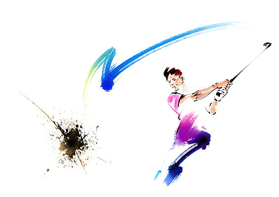 PSD 남자 골프 일러스트 캘리그라피 붓터치 한명 성인 운동 골프채 스윙 국내일러스트 1 포즈 골프용품 건강 사람 구기 파일형식