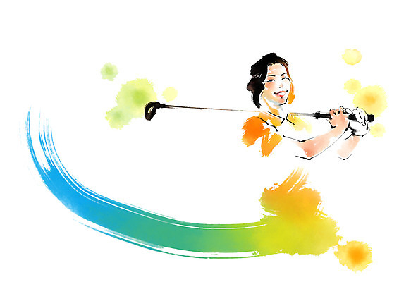 PSD 여자 골프 일러스트 캘리그라피 붓터치 한명 들기 상반신 성인 운동 골프채 스윙 국내일러스트 1 포즈 모션 골프용품 건강 사람 구기 파일형식