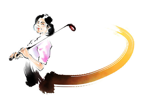 PSD 여자 골프 일러스트 캘리그라피 붓터치 한명 들기 상반신 성인 운동 골프채 국내일러스트 1 모션 골프용품 건강 사람 구기 파일형식