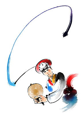 PSD 한국문화 한국전통 남자 일러스트 캘리그라피 붓터치 한명 상반신 성인 한복 풍물놀이 사물놀이 소고 상모 상모돌리기 국내일러스트 1 동양문화 전통 타악기 한국 국악기 국악 사람 전통놀이 전통의상 전통공연 파일형식