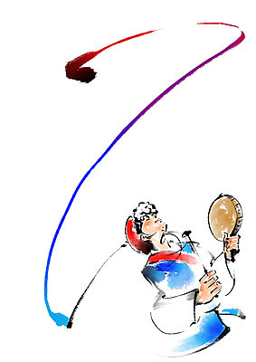 PSD 한국문화 한국전통 남자 일러스트 캘리그라피 붓터치 한명 상반신 성인 한복 풍물놀이 사물놀이 소고 상모 상모돌리기 국내일러스트 1 동양문화 전통 타악기 한국 국악기 국악 사람 전통놀이 전통의상 전통공연 파일형식