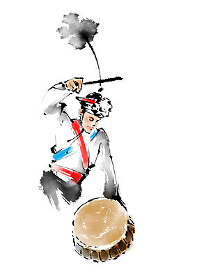 PSD 한국문화 한국전통 남자 일러스트 캘리그라피 한명 상반신 성인 한복 사물놀이 북 북채 국내일러스트 1 동양문화 전통 타악기 한국 사람 전통놀이 전통의상 전통공연 파일형식