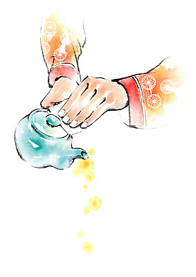 PSD 한국문화 한국전통 손 여자 명절 일러스트 캘리그라피 한명 들기 붓기 다도 한복 찻주전자 국내일러스트 1 동양문화 전통 기념일 모션 주전자 한국 사람 신체부위 예절 전통의상 파일형식