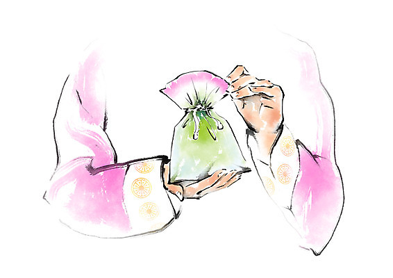 PSD 한국문화 한국전통 손 여자 명절 일러스트 캘리그라피 복주머니 한명 들기 한복 국내일러스트 1 동양문화 전통 기념일 모션 전통소품 한국 사람 신체부위 전통의상 파일형식