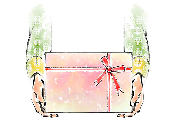 PSD 한국문화 한국전통 손 여자 명절 리본 일러스트 캘리그라피 한명 들기 선물상자 한복 국내일러스트 1 동양문화 전통 기념일 모션 한국 선물 사람 신체부위 상자 전통의상 파일형식