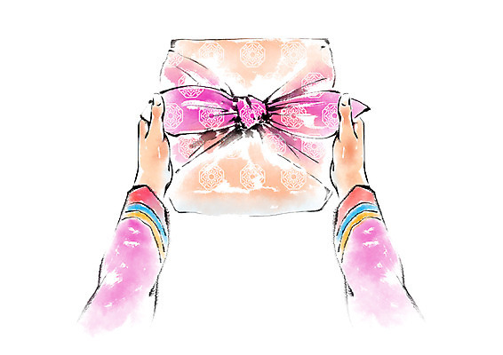 PSD 한국문화 한국전통 손 여자 명절 일러스트 포장 캘리그라피 선물 한명 보자기 한복 국내일러스트 1 동양문화 전통 기념일 한국 사람 신체부위 전통의상 파일형식 천_직물