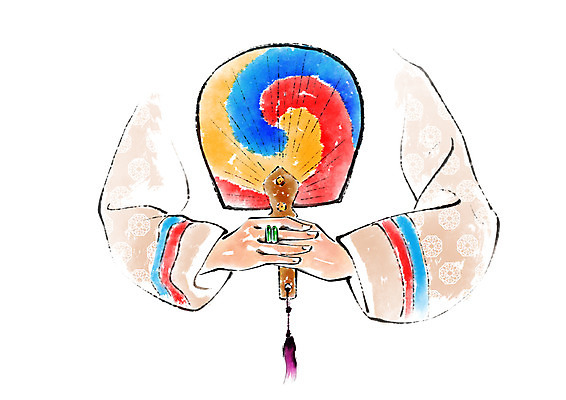 PSD 한국문화 한국전통 손 여자 명절 일러스트 캘리그라피 한명 들기 부채 한복 태극 태극선 옥반지 국내일러스트 1 동양문화 전통 문양 기념일 모션 한국 사람 신체부위 반지 전통의상 전통부채 옥 파일형식