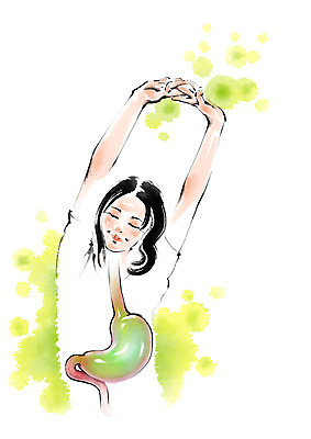 PSD 여자 일러스트 캘리그라피 건강 한명 상반신 성인 건강관리 스트레칭 질병 편안함 기지개 위장 위장질환 국내일러스트 1 의학 모션 관리 사람 운동 장기_의학 감각 파일형식