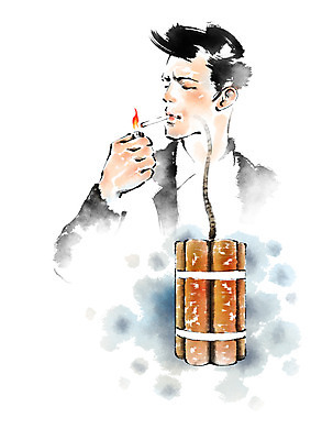 PSD 남자 일러스트 캘리그라피 흡연 담배 건강 한명 상반신 성인 건강관리 허파 질병 금연 라이터 다이너마이트 국내일러스트 1 캠페인 의학 관리 사람 호흡기관 폭탄 사회이슈 파일형식