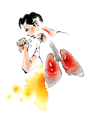 PSD 남자 일러스트 캘리그라피 건강 한명 상반신 성인 건강관리 허파 질병 기침 국내일러스트 1 의학 관리 사람 호흡기관 파일형식