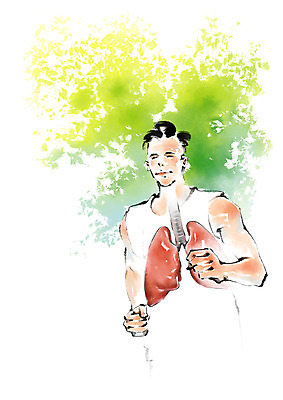 PSD 남자 일러스트 캘리그라피 건강 한명 상반신 성인 달리기 운동 건강관리 허파 질병 국내일러스트 1 의학 모션 관리 사람 호흡기관 파일형식