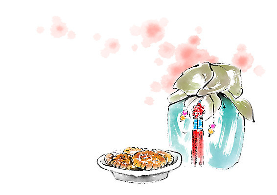 PSD 한국문화 한국전통 접시 일러스트 캘리그라피 전통소품 사람없음 보자기 노리개 약과 전통다과 국내일러스트 동양문화 전통 식기 한국 전통음식 오브젝트 다과 파일형식 천_직물