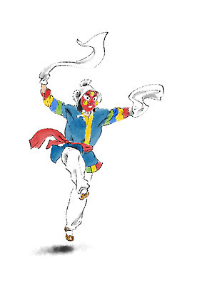 전신 PSD 한국문화 한국전통 남자 일러스트 캘리그라피 가면 한명 서기 성인 한복 전통공연 탈춤 가면극 국내일러스트 1 동양문화 전통 모션 한국 사람 공연 전통의상 전통무용 연극 파일형식