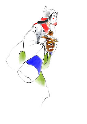 PSD 한국문화 한국전통 여자 남자 일러스트 캘리그라피 가면 상반신 성인 두명 한복 전통공연 업기 가면극 국내일러스트 동양문화 전통 모션 한국 사람 공연 전통의상 연극 파일형식