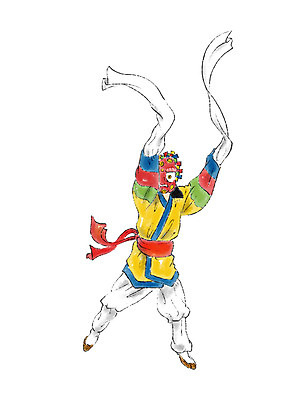 전신 PSD 한국문화 한국전통 남자 일러스트 캘리그라피 가면 한명 서기 성인 한복 전통공연 탈춤 가면극 국내일러스트 1 동양문화 전통 모션 한국 사람 공연 전통의상 전통무용 연극 파일형식