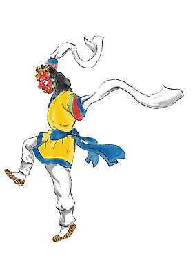 전신 PSD 한국문화 한국전통 남자 일러스트 캘리그라피 가면 한명 서기 성인 한복 전통공연 탈춤 가면극 국내일러스트 1 동양문화 전통 모션 한국 사람 공연 전통의상 전통무용 연극 파일형식