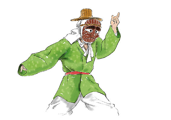 PSD 모자 한국문화 한국전통 남자 일러스트 캘리그라피 가면 한명 상반신 성인 한복 전통공연 가면극 국내일러스트 1 동양문화 전통 잡화 한국 사람 공연 전통의상 연극 파일형식