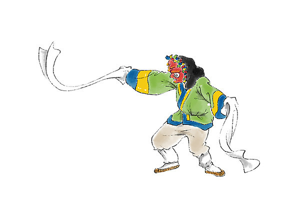 전신 PSD 한국문화 한국전통 남자 일러스트 캘리그라피 가면 한명 서기 성인 한복 전통공연 탈춤 가면극 국내일러스트 1 동양문화 전통 모션 한국 사람 공연 전통의상 전통무용 연극 파일형식