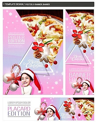 PSD 배너 배너템플릿 여자 가로배너 ZIP 포스터 세로배너 음식 크리스마스 산타모자 피자 한명 20대 세트 장식볼 한국인 현수막 솔방울 지팡이사탕 템플릿 모자_잡화 1 기념일 패스트푸드 서양음식 사탕 사람 동양인 청년 장식 가로 세로 파일형식