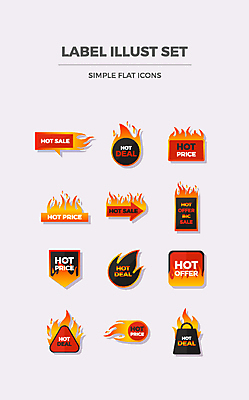 아이콘 화살표 불 사람없음 쇼핑 세트 쇼핑백 라벨 세일 플랫 플랫아이콘 HOT 2D아이콘 AI파일 자연요소 가방 프레임 파일형식 벡터