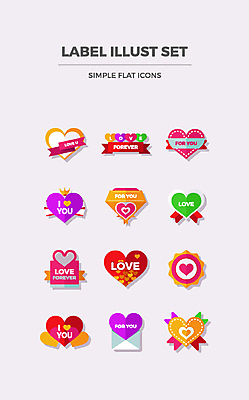 아이콘 선물 사랑 사람없음 세트 라벨 하트 플랫 편지 플랫아이콘 2D아이콘 AI파일 모양 감정 프레임 파일형식 벡터