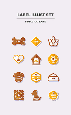 아이콘 사람없음 세트 라벨 플랫 강아지 플랫아이콘 개집 개발바닥 개밥그릇 개사료 2D아이콘 AI파일 그릇 프레임 반려동물 개 먹이 발바닥 애견용품 파일형식 벡터