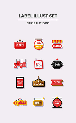 아이콘 사람없음 세트 라벨 오픈 플랫 플랫아이콘 시작 24시간 마감 2D아이콘 AI파일 프레임 시간 파일형식 벡터