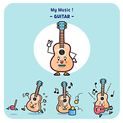 캐릭터 악기 음악 음표 일러스트 사람없음 달리기 동전 기타 길거리공연 사물캐릭터 일러캐릭터 AI파일 기호 돈 모션 현악기 문화예술 공연 파일형식 벡터