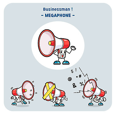 캐릭터 일러스트 사람없음 확성기 외침 시끄러움 사물캐릭터 일러캐릭터 AI파일 소리 파일형식 벡터