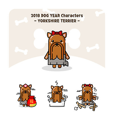 캐릭터 동물캐릭터 여러마리 일러스트 새해 복주머니 사람없음 목욕 복 강아지 윷놀이 요크셔테리어 신년캐릭터 개캐릭터 2018년 무술년 일러캐릭터 AI파일 동물 다수 전통소품 반려동물 전통놀이 한자 청결 개 테리어 연도 파일형식 벡터