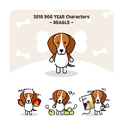 캐릭터 동물캐릭터 여러마리 일러스트 새해 복주머니 사람없음 복 강아지 고장 신년캐릭터 연 야구공 비글 개캐릭터 2018년 무술년 일러캐릭터 AI파일 동물 다수 공 전통소품 반려동물 놀이용품 한자 야구용품 개 연도 파일형식 벡터