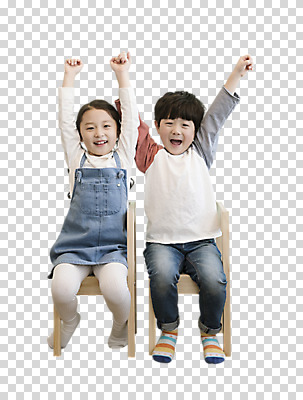 전신 편집 편집이미지 여자 어린이교육 남자 어린이 의자 웃음 앉기 두명 앞모습 손들기 만세 한국인 PNG 어린이만 편집소스 교육 뷰포인트 가구 모션 표정 사람 동양인 파일형식