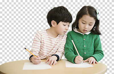 편집 편집이미지 여자 어린이교육 교육 남자 어린이 앉기 상반신 두명 앞모습 연필 한국인 기록 엿보기 책상 PNG 어린이만 편집소스 뷰포인트 가구 모션 학용품 사람 동양인 필기구 파일형식