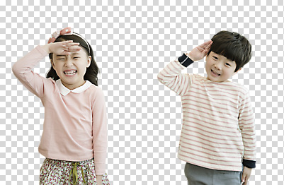 편집 편집이미지 여자 어린이교육 남자 어린이 서기 웃음 손짓 상반신 두명 앞모습 한국인 즐거움 경례 PNG 거수경례 어린이만 편집소스 교육 감정 뷰포인트 모션 표정 사람 동양인 인사 파일형식
