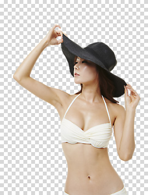 편집 편집이미지 모자 여자 한명 서기 상반신 20대 앞모습 여름휴가 바캉스 비키니 만지기 한국인 PNG 편집소스 1 잡화 수영복 뷰포인트 모션 휴가 사람 동양인 청년 파일형식 여름_계절