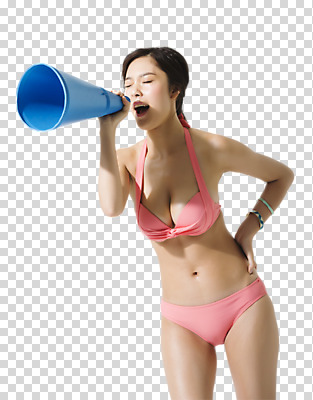 편집 편집이미지 여자 허리손 한명 서기 상반신 20대 앞모습 여름휴가 바캉스 비키니 눈감음 확성기 외침 한국인 PNG 성인여자한명만 편집소스 1 수영복 뷰포인트 포즈 모션 휴가 사람 동양인 청년 소리 여자한명만 성인여자만 파일형식 여름_계절