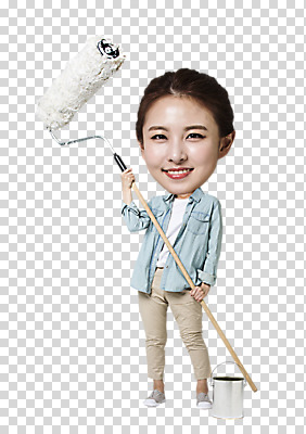 전신 편집 편집이미지 여자 페인팅 한명 서기 웃음 들기 20대 앞모습 한국인 페인트통 페인트롤러 DIY PNG SD캐릭터 편집소스 캐릭터 1 뷰포인트 모션 통 표정 사람 동양인 청년 취미 페인트 파일형식