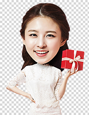 편집 편집이미지 여자 한명 웃음 들기 상반신 20대 앞모습 선물상자 한국인 PNG SD캐릭터 편집소스 캐릭터 1 뷰포인트 모션 표정 선물 사람 동양인 청년 상자 파일형식