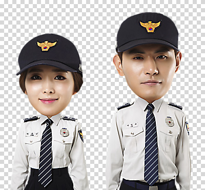 편집 편집이미지 여자 남자 상반신 20대 두명 앞모습 한국인 경찰 경찰복 경찰모자 PNG SD캐릭터 편집소스 직업 캐릭터 모자_잡화 뷰포인트 유니폼 사람 동양인 청년 파일형식