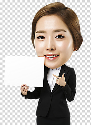 편집 편집이미지 배너 여자 한명 들기 상반신 20대 앞모습 한국인 가리킴 비즈니스우먼 알림 PNG SD캐릭터 편집소스 캐릭터 1 뷰포인트 비즈니스 모션 사람 동양인 손짓 청년 직장인 파일형식