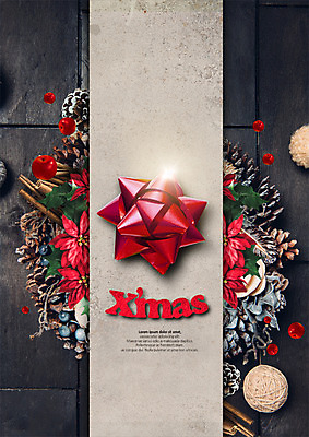 PSD 편집 편집이미지 리본 크리스마스 겨울 이벤트 사람없음 장식볼 털실 포인세티아 시나몬스틱 장식리스 이미지편집 계절 기념일 꽃 장식 화환 실 시나몬 파일형식