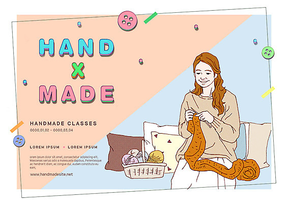 PSD 편집 편집이미지 여자 쿠션 단추 한명 성인 바구니 뜨개질 털실 핸드메이드 아트툰 이미지편집 1 사람 취미 실 그림 파일형식