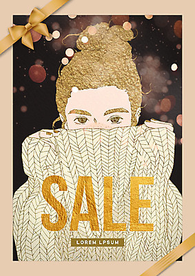 PSD 편집 편집이미지 여자 포스터 리본 겨울 한명 이벤트 성인 세일 스웨터 보케 이미지편집 1 계절 상의 사람 파일형식