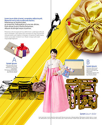 PSD 템플릿 표지디자인 북디자인 출판디자인 여자 내지 리플렛 2단접지 북커버 캘리그라피 새해 복주머니 한명 팜플렛 30대 설날 한국인 보자기 행운 한복 까치 성인여자한명만 이미지템플릿 1 한국전통 명절 컨셉 조류 전통소품 사람 동양인 장년 전통의상 여자한명만 성인여자만 파일형식 천_직물