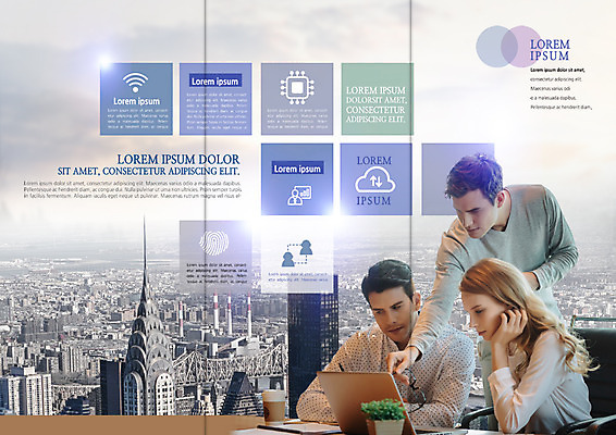 PSD 서양인 템플릿 표지디자인 북디자인 출판디자인 여자 남자 내지 리플렛 북커버 비즈니스 3단접지 회의 빌딩 팜플렛 20대 성인 세명 노트북 도시 비즈니스맨 비즈니스우먼 성인만 이미지템플릿 외국인 사람 청년 건물 전자제품 직장인 파일형식