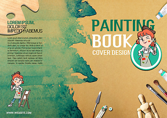 PSD 템플릿 표지디자인 북디자인 출판디자인 여자 교육 표지 어린이 리플렛 북커버 미술 팜플렛 두명 물감 붓 팔레트 이젤 캔버스 화가 구체관절인형 이미지템플릿 직업 인형 문화예술 사람 미술도구 파일형식