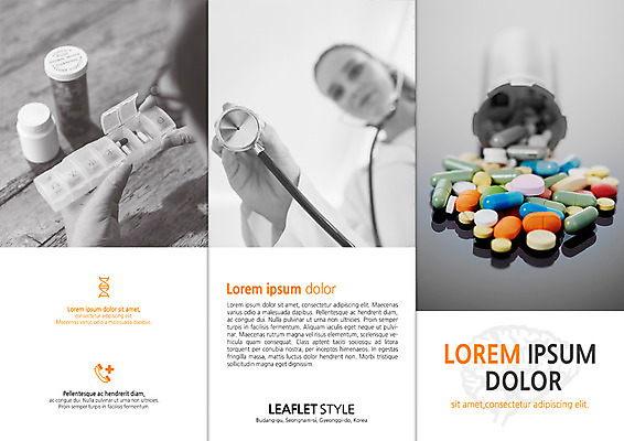 PSD 서양인 템플릿 표지디자인 북디자인 출판디자인 여자 표지 리플렛 북커버 3단접지 의학 청진기 팜플렛 두명 알약 의사 약병 이미지템플릿 외국인 의료기기 사람 약 의료진 병_담는 파일형식