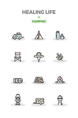 아이콘 나뭇잎 텐트 사람없음 세트 램프 그릴 장작 모닥불 힐링 캠핑카 등산모자 보온병 간이의자 침낭 2D아이콘 AI파일 모자_잡화 잎 의자 자동차 주방용품 불 조명 캠핑도구 파일형식 벡터