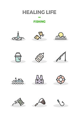 아이콘 낚시 어류 사람없음 세트 노을 조끼 뜰채 배 그물 낚싯바늘 낚싯대 양동이 힐링 튜브 낚시줄 2D아이콘 AI파일 자연요소 과일 레저 수중동물 외투 낚시용품 파일형식 벡터