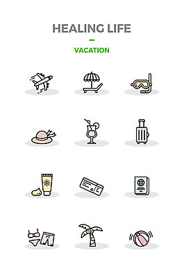 아이콘 모자 수영복 비행기 사람없음 세트 야자수 캐리어 칵테일 스노클링 비치볼 선크림 항공권 선베드 힐링 여권 2D아이콘 AI파일 나무 잡화 옷 의자 공 항공교통 대중교통 바캉스용품 주류 여행가방 화장품 수상스포츠 티켓 파일형식 벡터